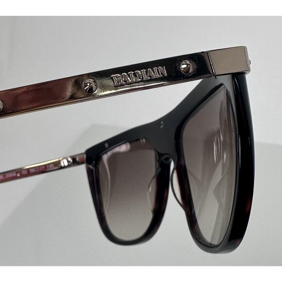 ⭐️ Balmain 02 Gold Tortoise Frame Brown Gradient Lenses Gold Bar Sunglasses RARE main image 5